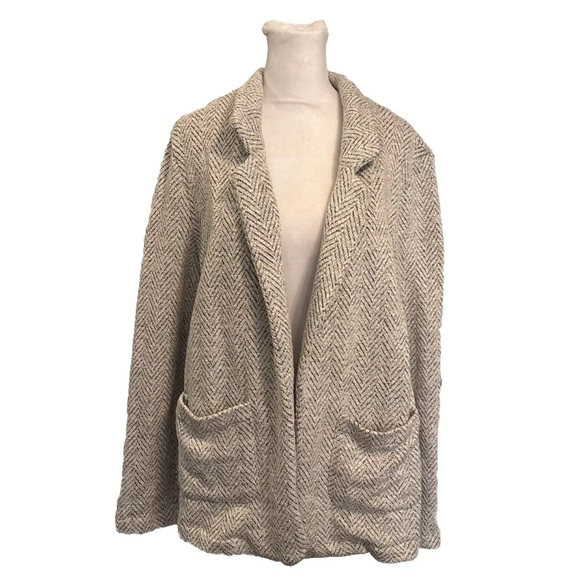 Thread & Supply Cotton Blend Herringbone Two Pocket Blazer/jacket Open Front - Picture 1 of 11